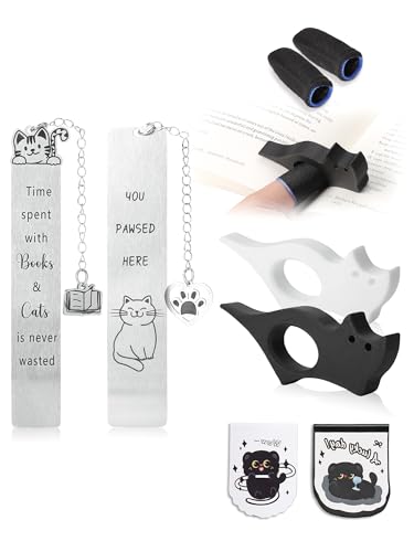 Cat Bookmark Set,with Two Cat Thumb Book Page Holders,Pen Holder,and Cat Magnetic Bookmarks,Metal Book Marks for Reading,Book Accessories,Cat Lover Gift,Cute Bookmarks for Women,Cat Lovers,7 Pcs