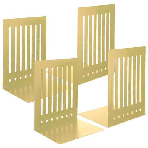 4 Pcs 10 Inch Heavy Duty Bookends Non-Skid Base Large Heavy Duty Book Ends Stopper for Office Books Vinyl Records Shelves Binders (Gold)