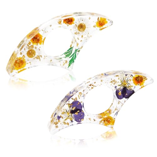 Book Page Holder, Tumwisk 2PCS Book Holder Thumb, Resin Dried Flower Page Holder, Reading Accessories for Reading Lovers, Thumb Bookmark Gifts for Readers Women（Purple and Orange