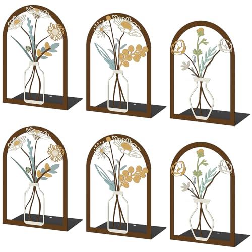 6 Pair Colourful Flower Metal Bookends Decorative Book Ends for Shelves Non-Slip Book Stopper Flower Shelf Holder for Home School Office Heavy Books