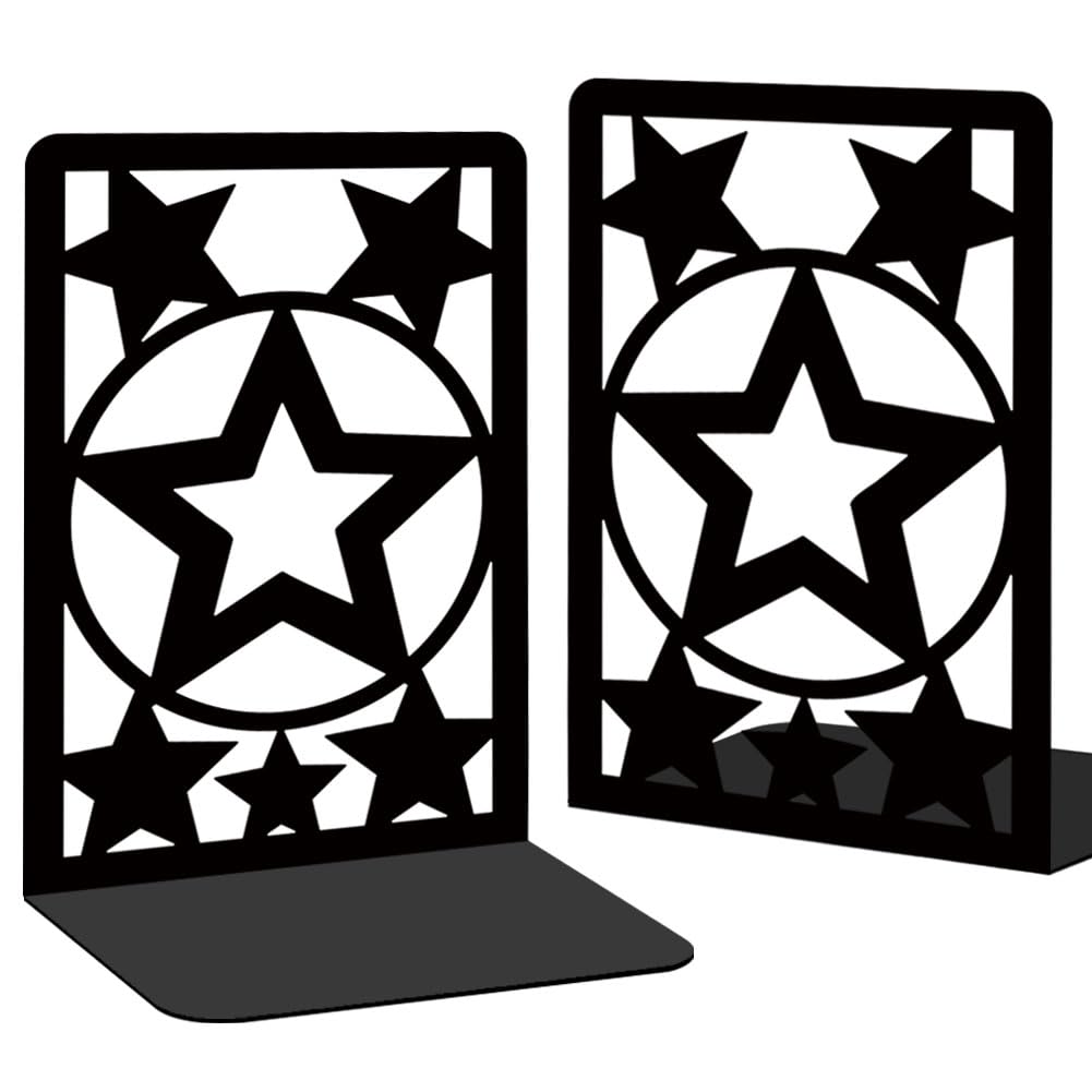 Bookends for Shelves, 2 Pcs Rose Flower Sword Design Book Ends Metal Decorative Bookends for Home Office and Library, Black