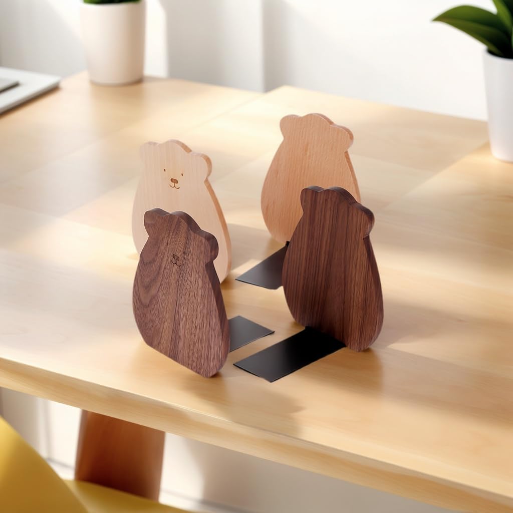 Cute Kitten-Shaped Book Ends for Shelves ，Detachable Design Bookends for Heavy Books ，with Anti-Slip Foam Pads，an Ideal Gift for Book Fans(Pack of 2) (Beech Kitten)