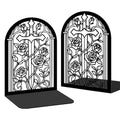 Bookends for Shelves, 2 Pcs Rose Flower Sword Design Book Ends Metal Decorative Bookends for Home Office and Library, Black