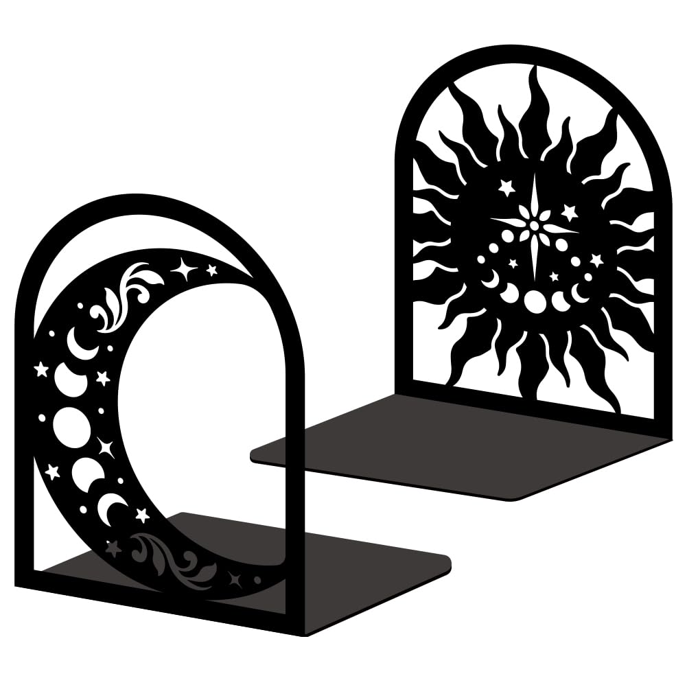 Bookends for Shelves, 2 Pcs Rose Flower Sword Design Book Ends Metal Decorative Bookends for Home Office and Library, Black