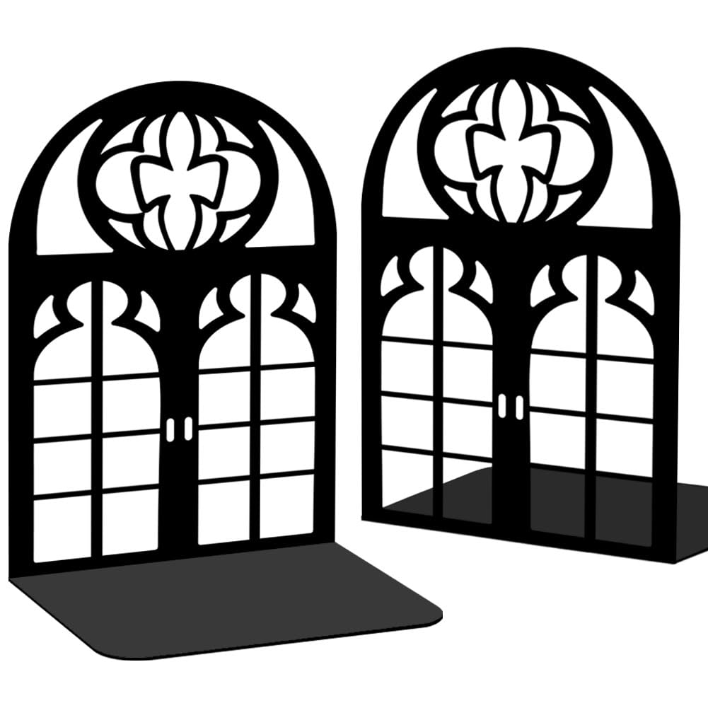 Bookends for Shelves, 2 Pcs Rose Flower Sword Design Book Ends Metal Decorative Bookends for Home Office and Library, Black