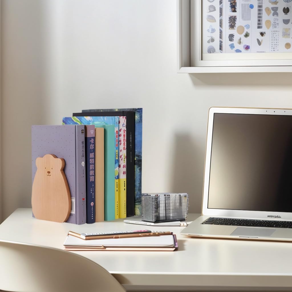 Cute Kitten-Shaped Book Ends for Shelves ，Detachable Design Bookends for Heavy Books ，with Anti-Slip Foam Pads，an Ideal Gift for Book Fans(Pack of 2) (Beech Kitten)