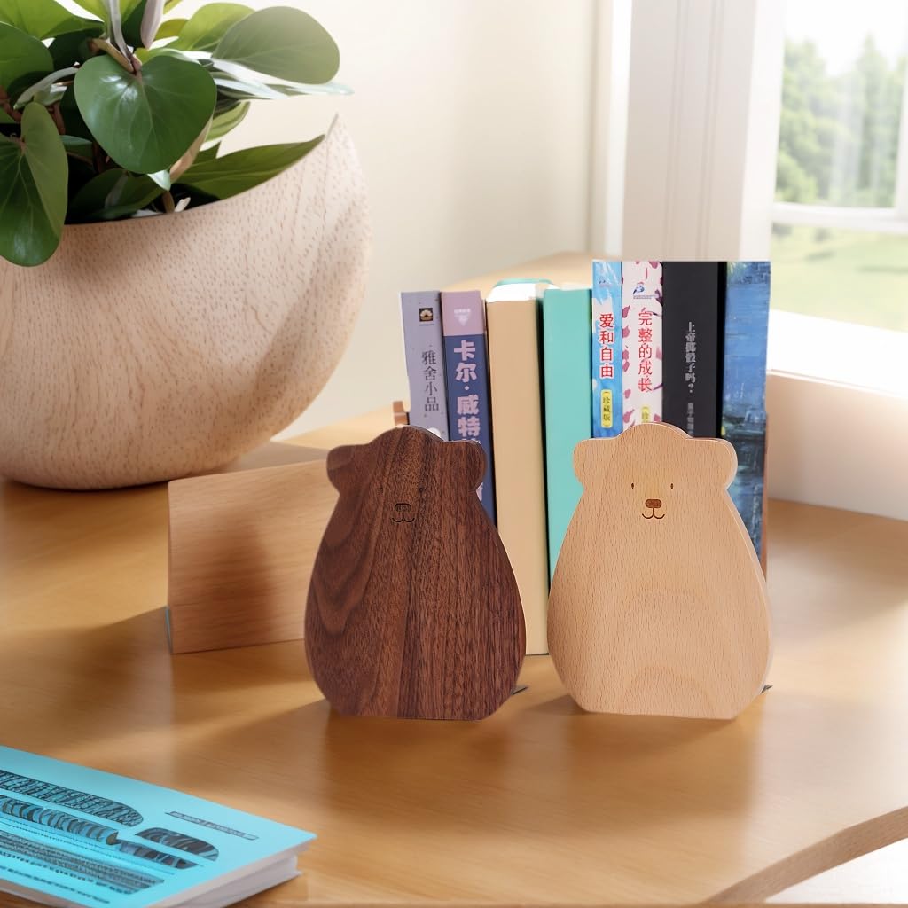 Cute Kitten-Shaped Book Ends for Shelves ，Detachable Design Bookends for Heavy Books ，with Anti-Slip Foam Pads，an Ideal Gift for Book Fans(Pack of 2) (Beech Kitten)