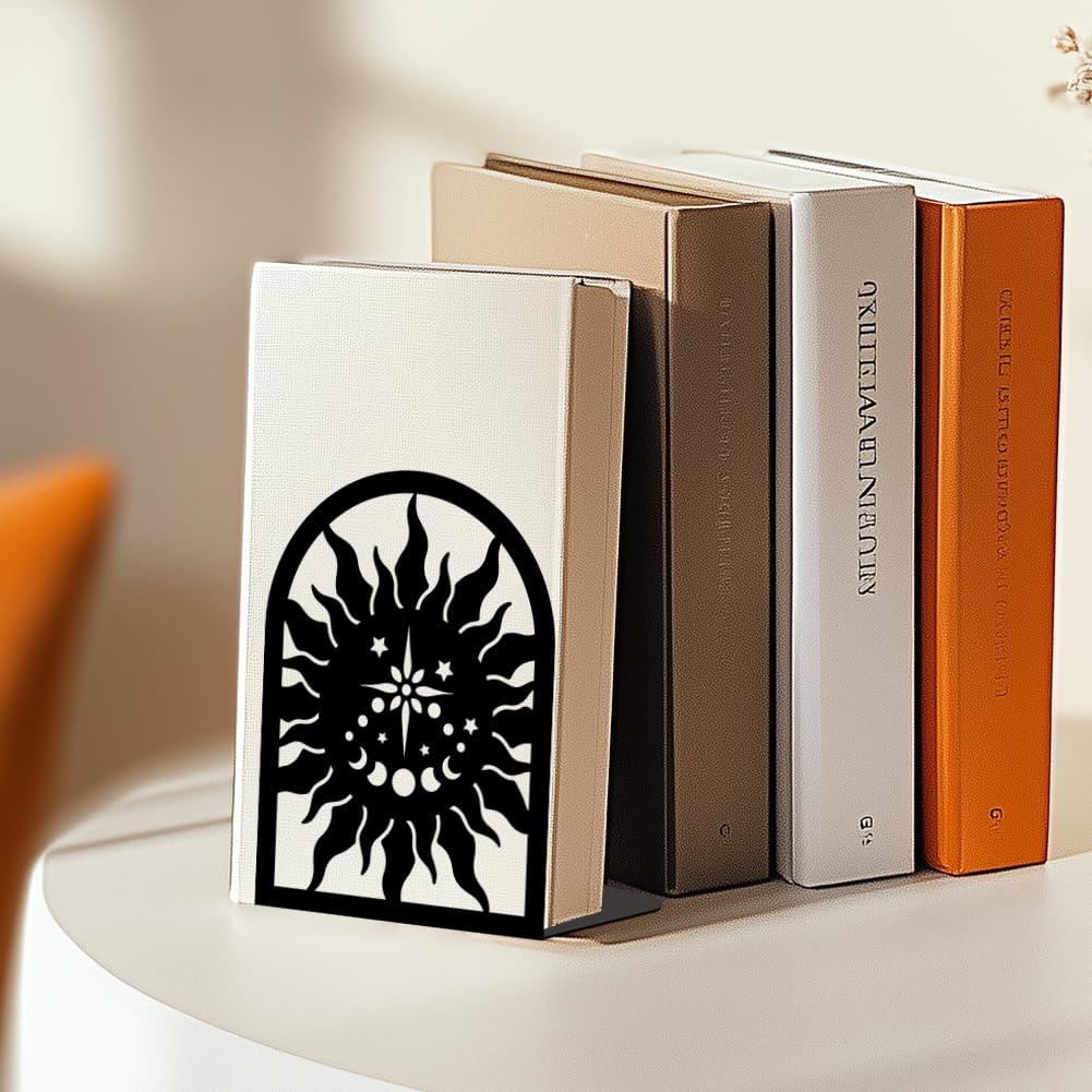 Bookends for Shelves, 2 Pcs Rose Flower Sword Design Book Ends Metal Decorative Bookends for Home Office and Library, Black