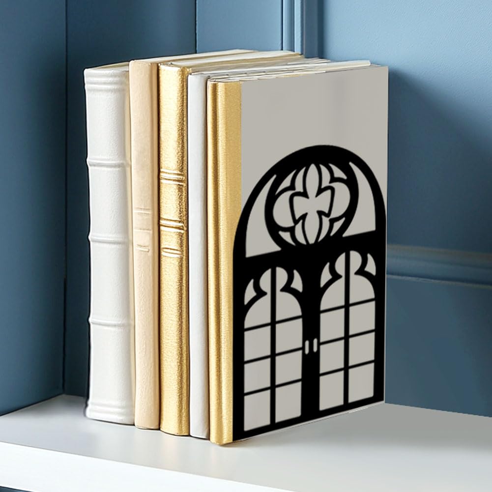 Bookends for Shelves, 2 Pcs Rose Flower Sword Design Book Ends Metal Decorative Bookends for Home Office and Library, Black