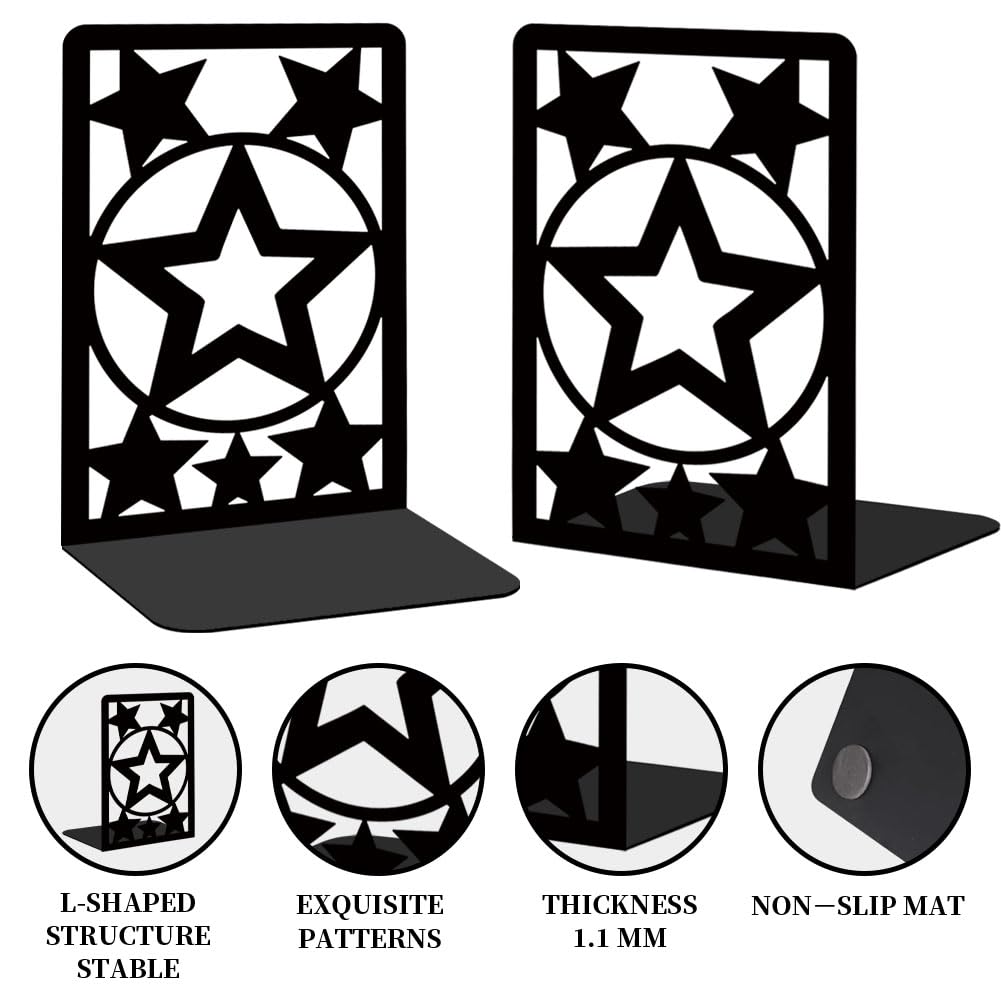 Bookends for Shelves, 2 Pcs Rose Flower Sword Design Book Ends Metal Decorative Bookends for Home Office and Library, Black