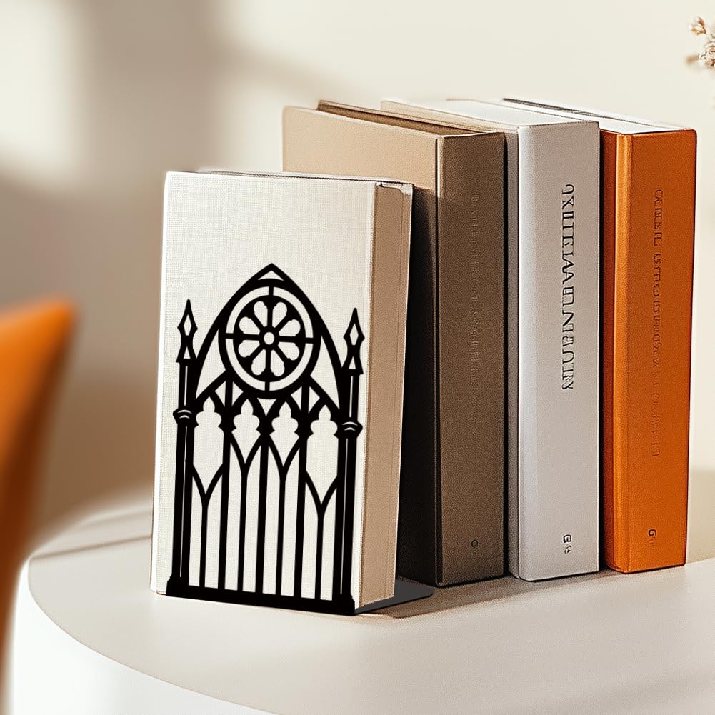 Bookends for Shelves, 2 Pcs Rose Flower Sword Design Book Ends Metal Decorative Bookends for Home Office and Library, Black