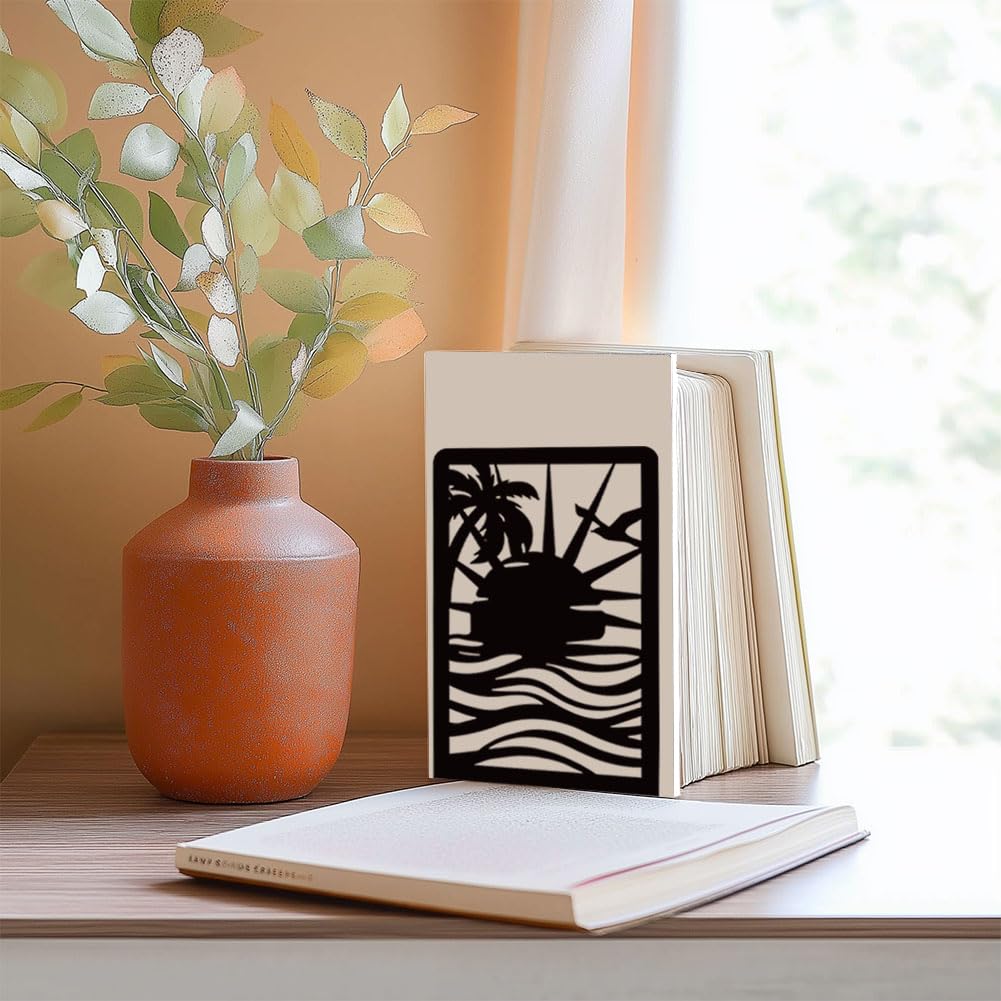 Bookends for Shelves, 2 Pcs Rose Flower Sword Design Book Ends Metal Decorative Bookends for Home Office and Library, Black