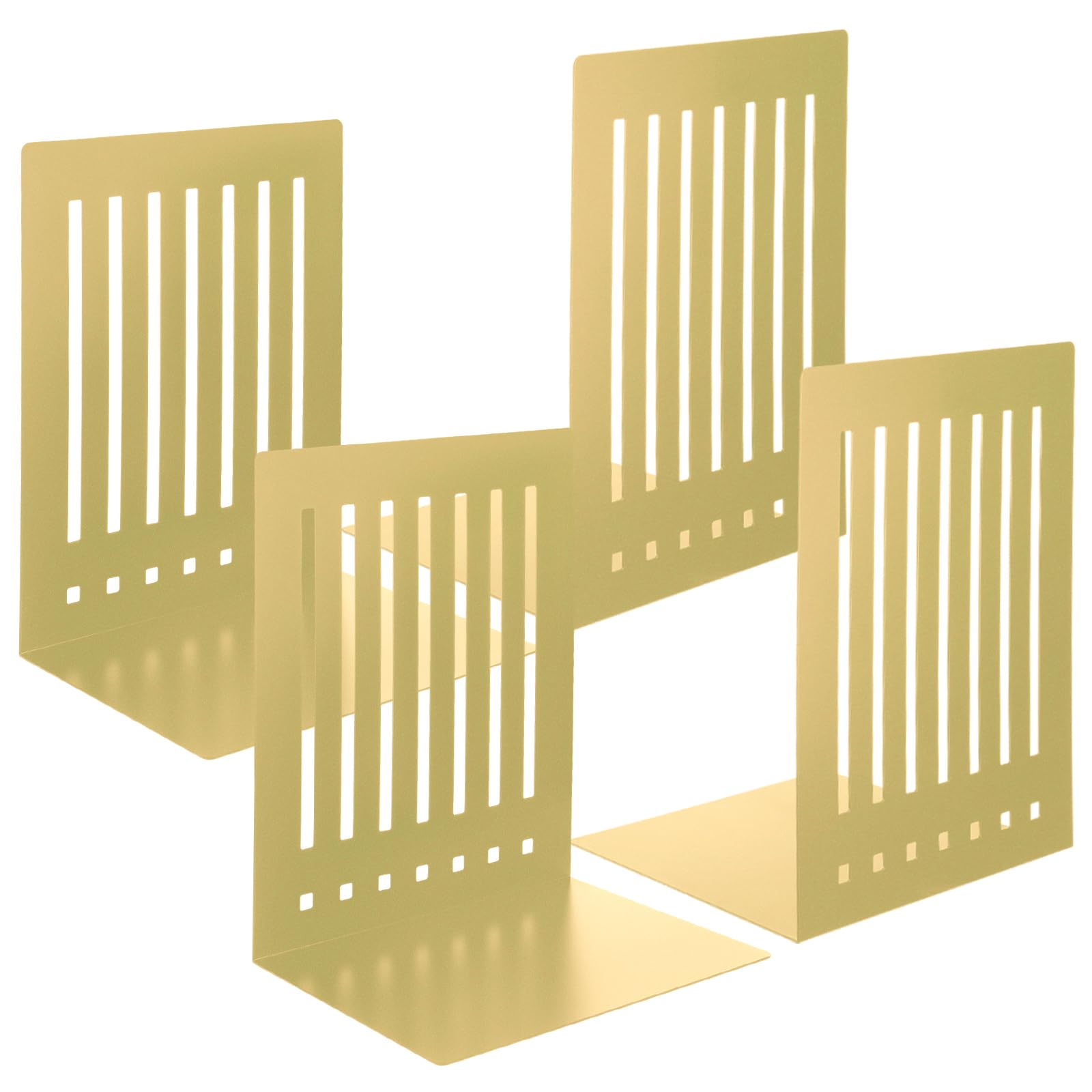 4 Pcs 10 Inch Heavy Duty Bookends Non-Skid Base Large Heavy Duty Book Ends Stopper for Office Books Vinyl Records Shelves Binders (Gold)