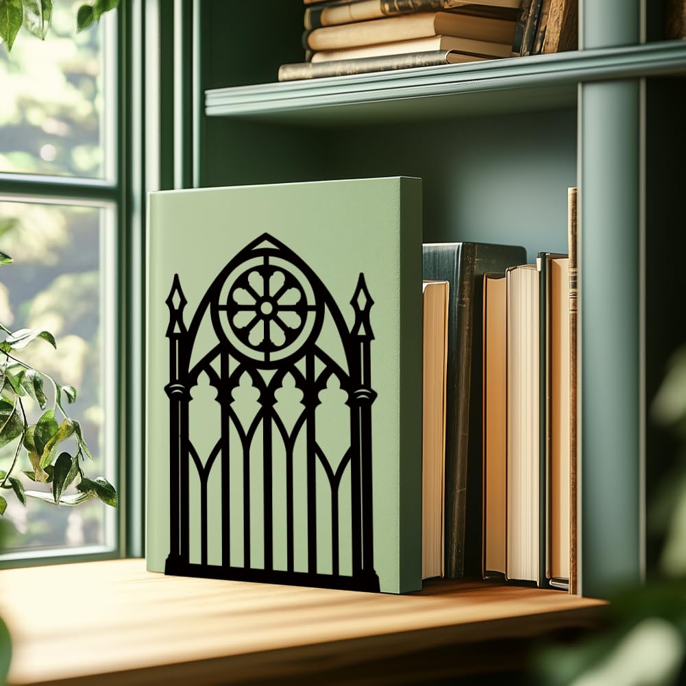 Bookends for Shelves, 2 Pcs Rose Flower Sword Design Book Ends Metal Decorative Bookends for Home Office and Library, Black