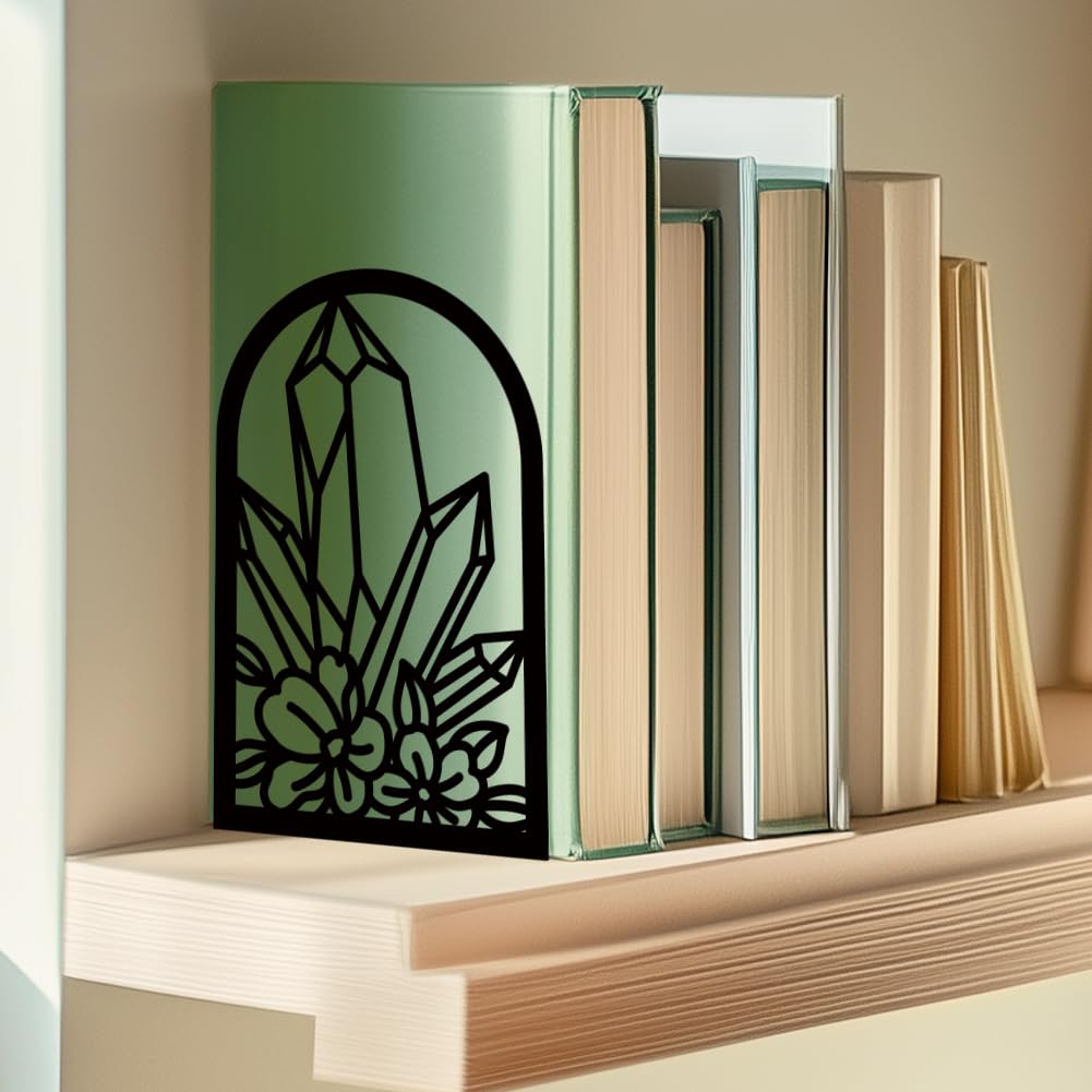 Bookends for Shelves, 2 Pcs Rose Flower Sword Design Book Ends Metal Decorative Bookends for Home Office and Library, Black