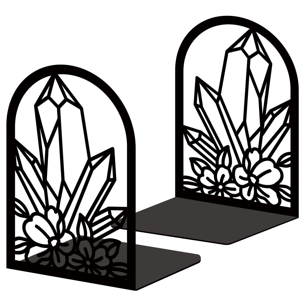 Bookends for Shelves, 2 Pcs Rose Flower Sword Design Book Ends Metal Decorative Bookends for Home Office and Library, Black