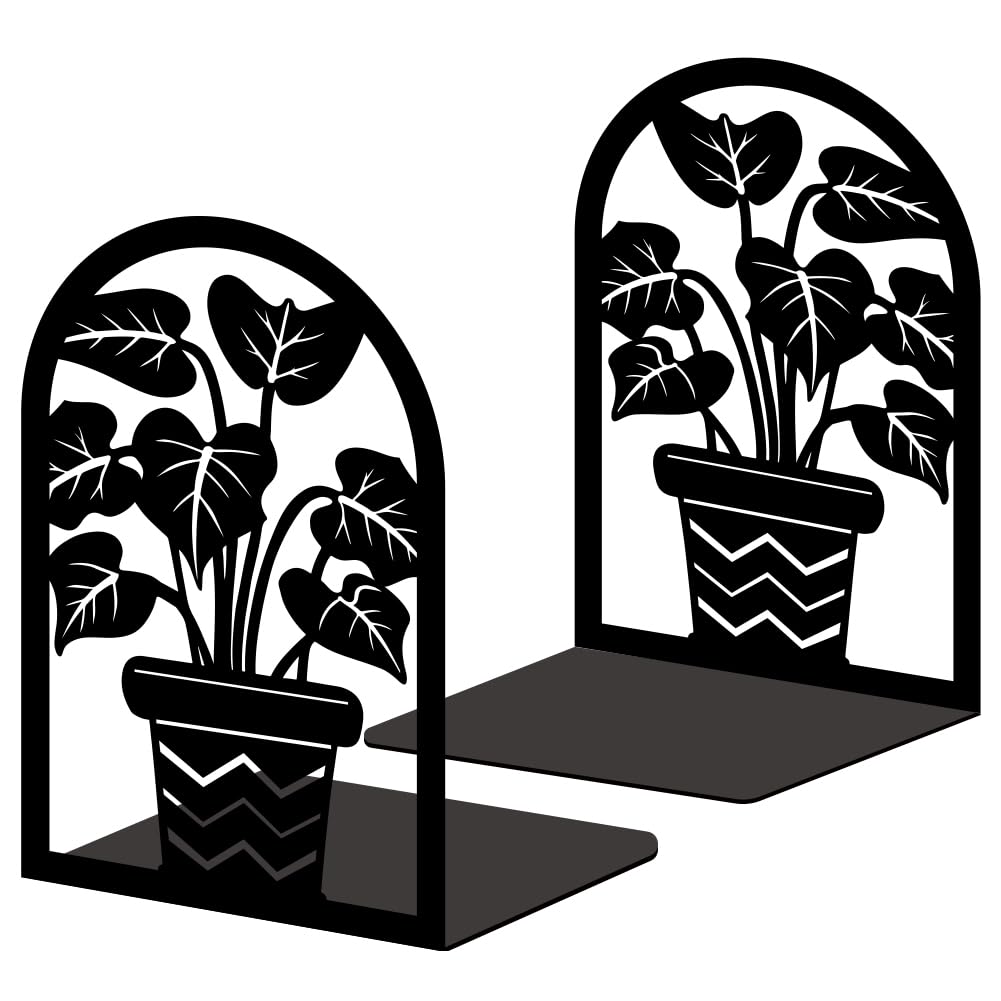 2 Pcs Black Bookends, Sturdy Metal Bookends for Shelves Decorative Book Organizer with Unique Tree Design for Home Library Office Desk