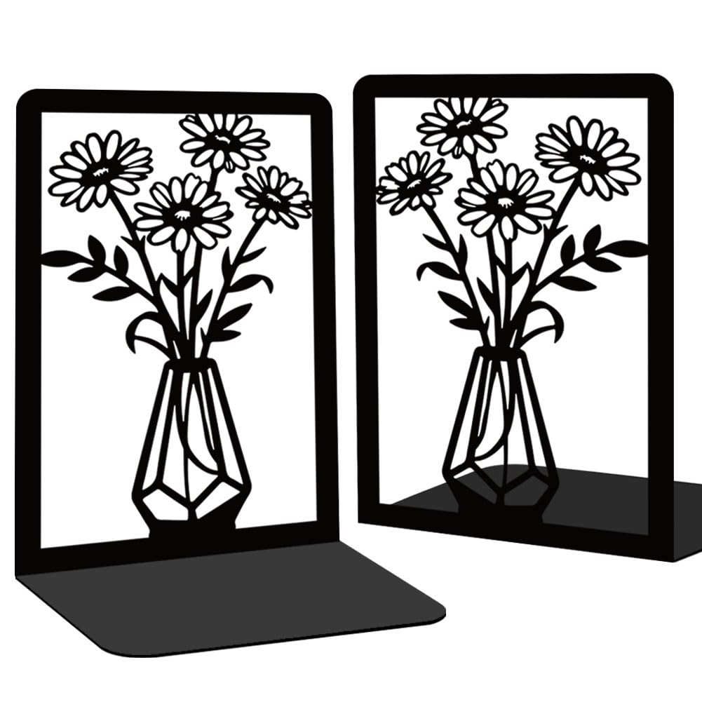 2 Pcs Black Bookends, Sturdy Metal Bookends for Shelves Decorative Book Organizer with Unique Tree Design for Home Library Office Desk