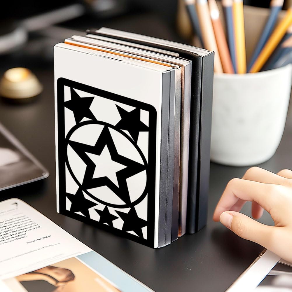 Bookends for Shelves, 2 Pcs Rose Flower Sword Design Book Ends Metal Decorative Bookends for Home Office and Library, Black