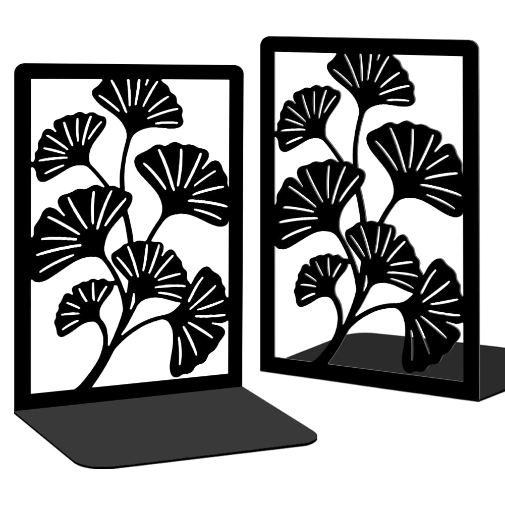 2 Pcs Black Bookends, Sturdy Metal Bookends for Shelves Decorative Book Organizer with Unique Tree Design for Home Library Office Desk