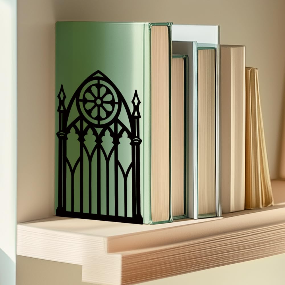 Bookends for Shelves, 2 Pcs Rose Flower Sword Design Book Ends Metal Decorative Bookends for Home Office and Library, Black