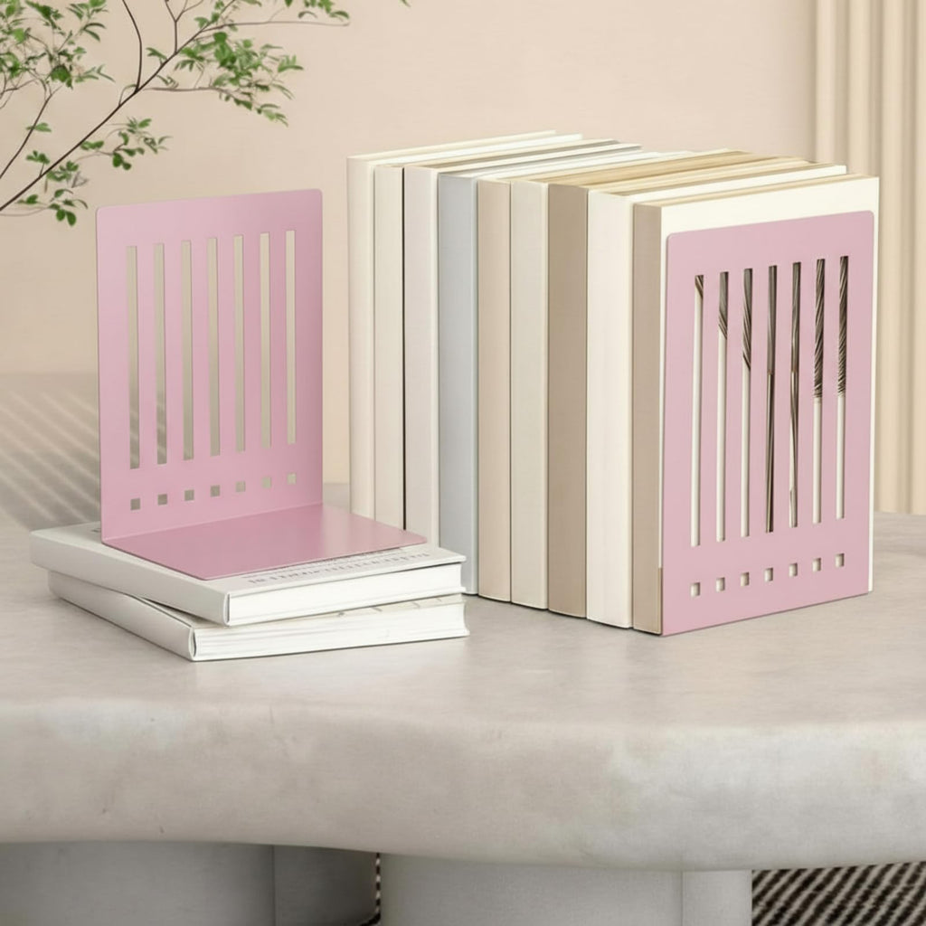 4 Pcs 10 Inch Heavy Duty Bookends Non-Skid Base Large Heavy Duty Book Ends Stopper for Office Books Vinyl Records Shelves Binders (Gold)