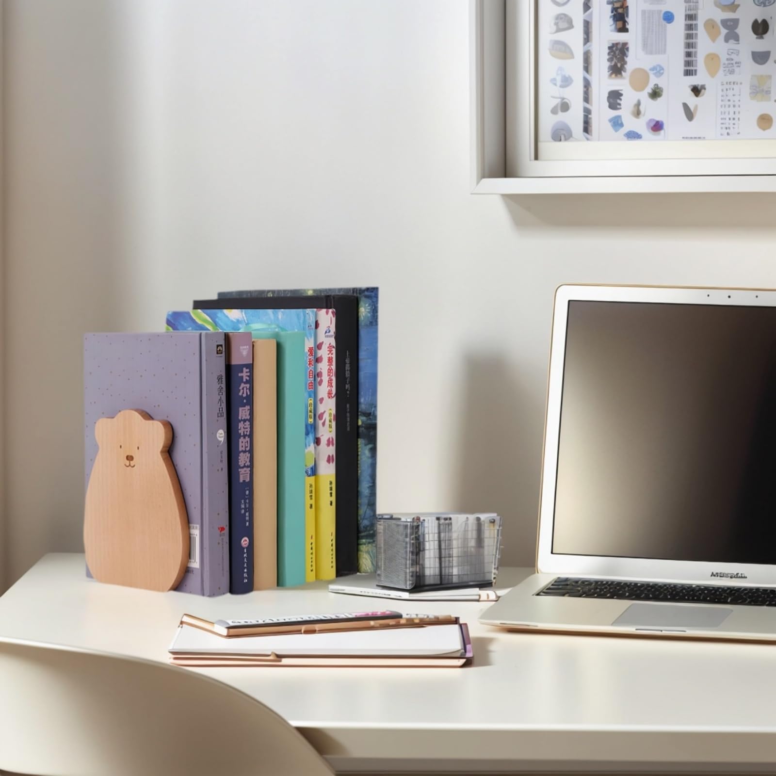 Cute Kitten-Shaped Book Ends for Shelves ，Detachable Design Bookends for Heavy Books ，with Anti-Slip Foam Pads，an Ideal Gift for Book Fans(Pack of 2) (Beech Kitten)