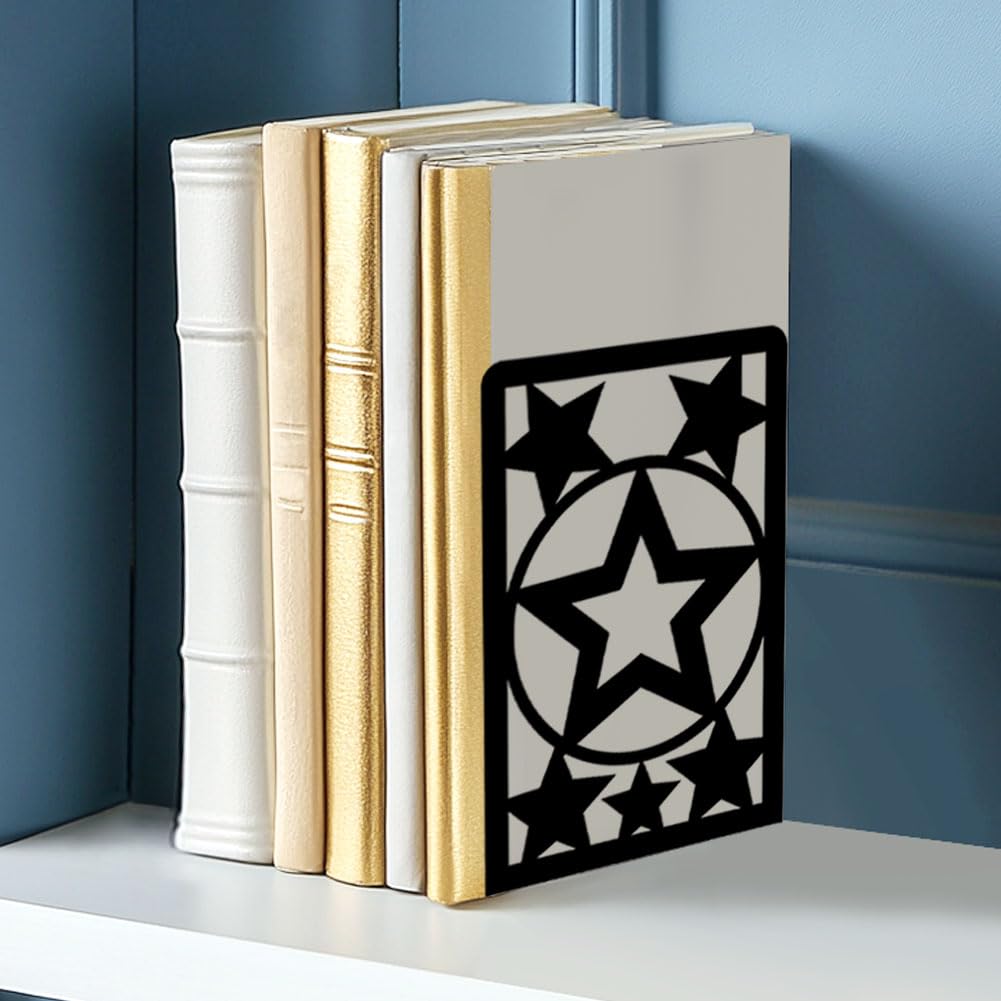 Bookends for Shelves, 2 Pcs Rose Flower Sword Design Book Ends Metal Decorative Bookends for Home Office and Library, Black
