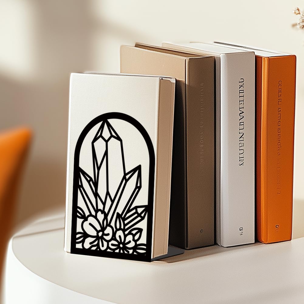 Bookends for Shelves, 2 Pcs Rose Flower Sword Design Book Ends Metal Decorative Bookends for Home Office and Library, Black