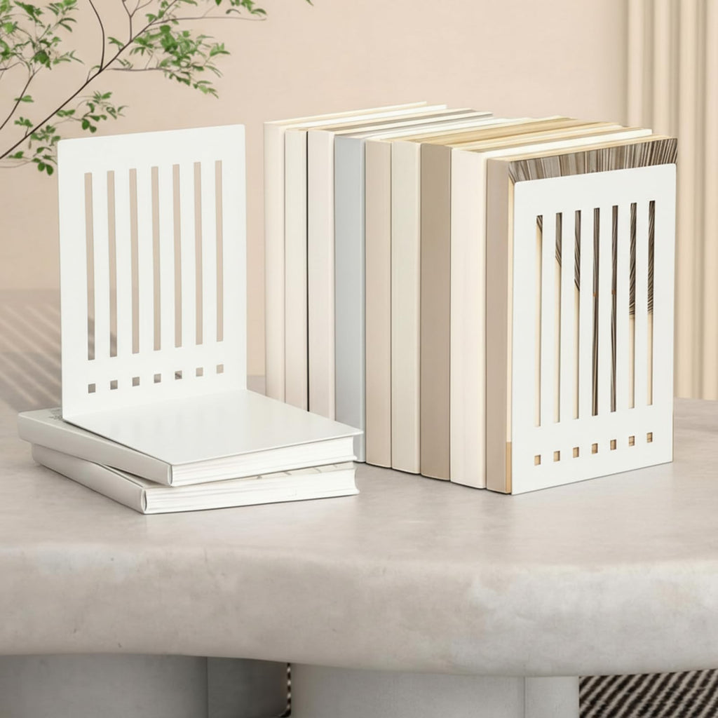 4 Pcs 10 Inch Heavy Duty Bookends Non-Skid Base Large Heavy Duty Book Ends Stopper for Office Books Vinyl Records Shelves Binders (Gold)