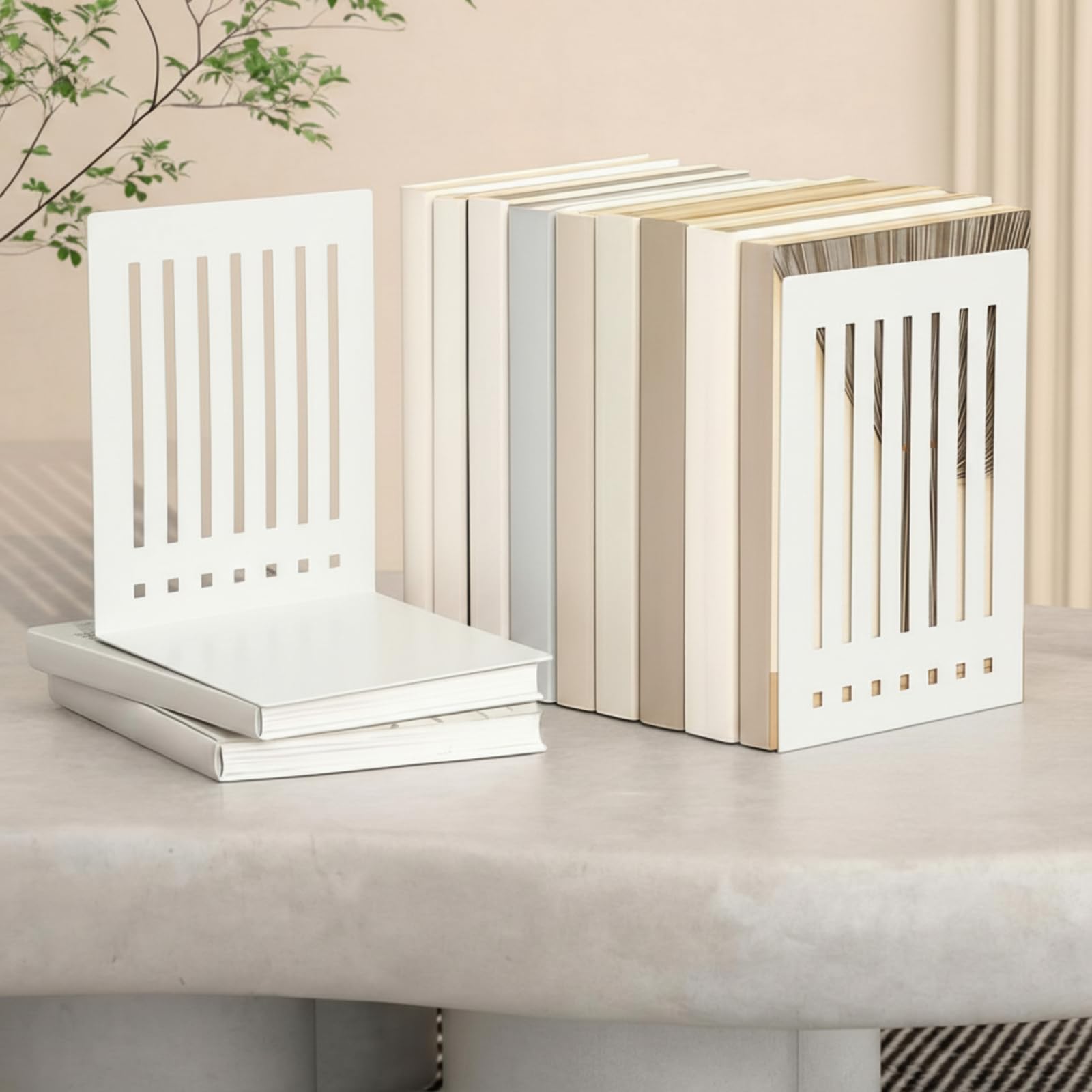 4 Pcs 10 Inch Heavy Duty Bookends Non-Skid Base Large Heavy Duty Book Ends Stopper for Office Books Vinyl Records Shelves Binders (Gold)