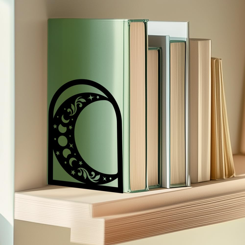 Bookends for Shelves, 2 Pcs Rose Flower Sword Design Book Ends Metal Decorative Bookends for Home Office and Library, Black