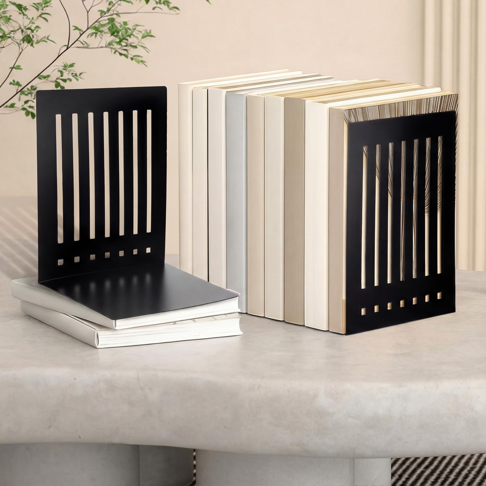 4 Pcs 10 Inch Heavy Duty Bookends Non-Skid Base Large Heavy Duty Book Ends Stopper for Office Books Vinyl Records Shelves Binders (Gold)