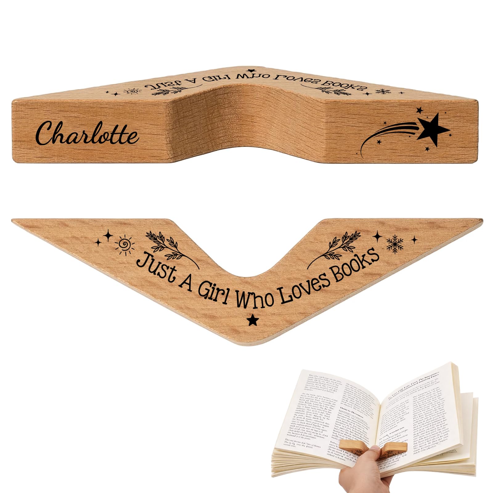 Personalized Thumb Book Page Holder, Custom Wooden Page Holder with Name, Book Accessories for Reading Lovers, Personalized Bookish Gifts for Teachers Readers Book Lovers (Style 02)