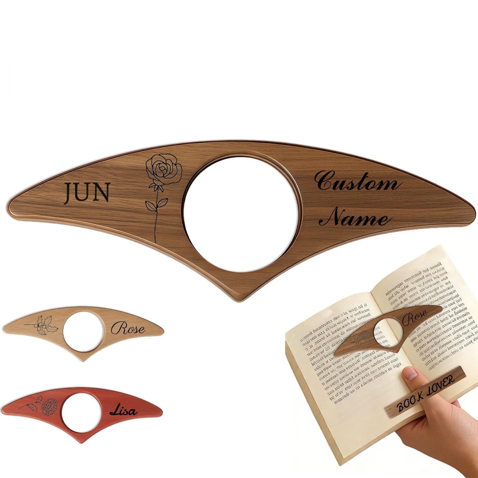 Custom Wood Thumb Book Page Holder, Personalized Reading Page Holder with Name, Customized Bookmark Page Holder Gifts for Book Lovers, Teachers Appreciation