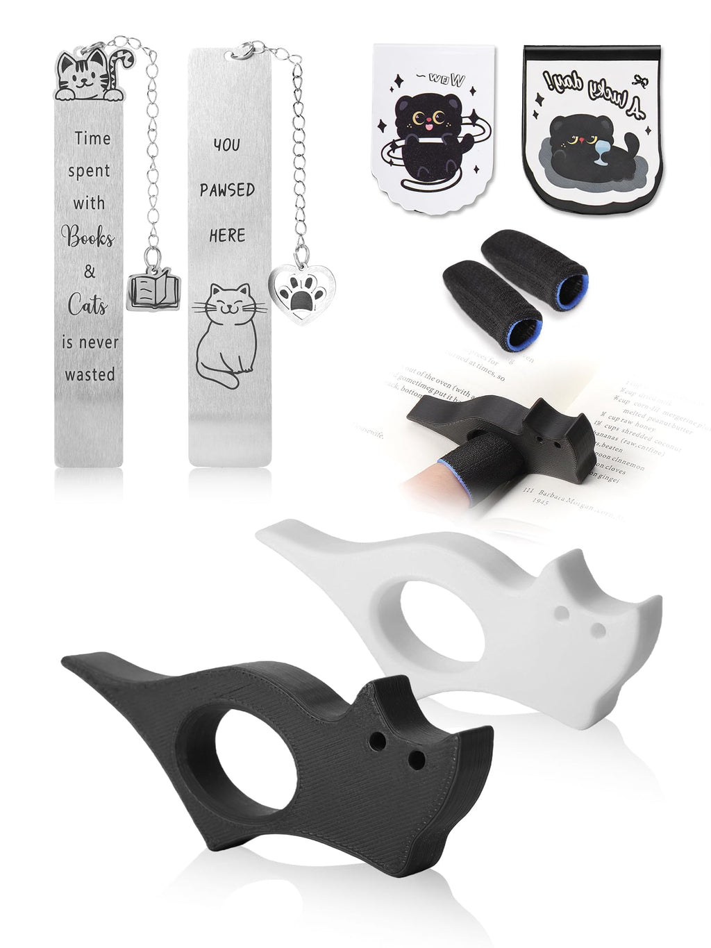 Cat Bookmark Set,with Two Cat Thumb Book Page Holders,Pen Holder,and Cat Magnetic Bookmarks,Metal Book Marks for Reading,Book Accessories,Cat Lover Gift,Cute Bookmarks for Women,Cat Lovers,7 Pcs