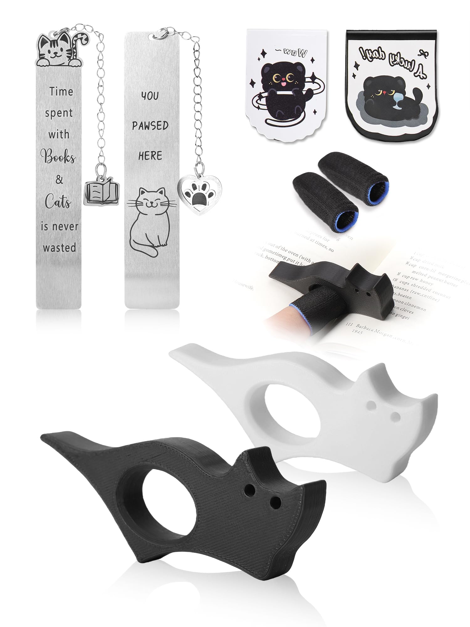 Cat Bookmark Set,with Two Cat Thumb Book Page Holders,Pen Holder,and Cat Magnetic Bookmarks,Metal Book Marks for Reading,Book Accessories,Cat Lover Gift,Cute Bookmarks for Women,Cat Lovers,7 Pcs