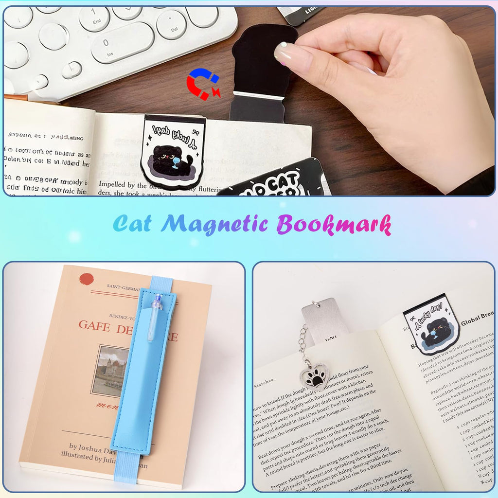 Cat Bookmark Set,with Two Cat Thumb Book Page Holders,Pen Holder,and Cat Magnetic Bookmarks,Metal Book Marks for Reading,Book Accessories,Cat Lover Gift,Cute Bookmarks for Women,Cat Lovers,7 Pcs