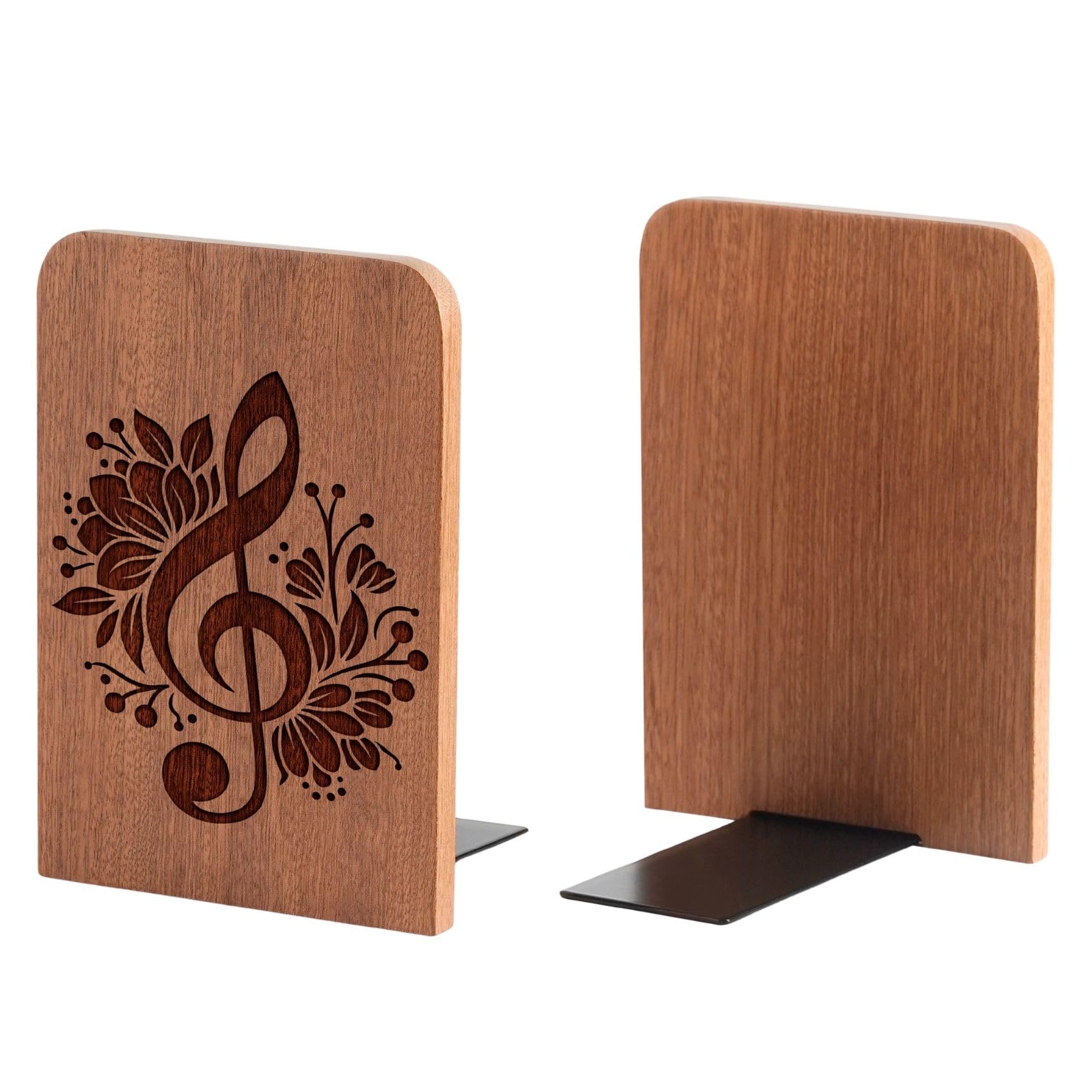 Music Lover Gifts for Women, Music Wood Bookends - Heavy Duty Iron & Ebony Wood Book Ends for Shelves Bookcase Desk - 1 Pair, 4.72x6.69 Inches - Better