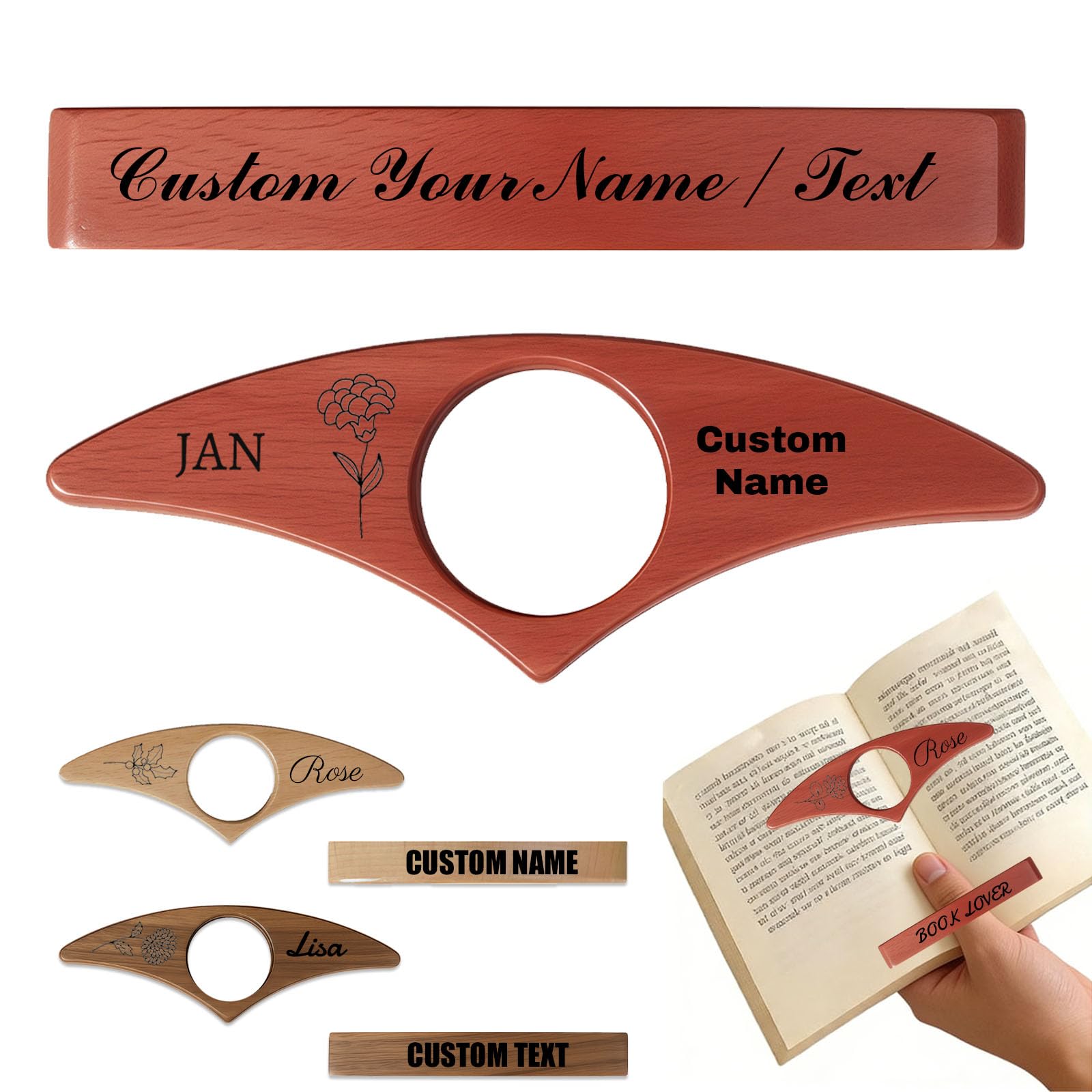 Custom Wood Thumb Book Page Holder, Personalized Reading Page Holder with Name, Customized Bookmark Page Holder Gifts for Book Lovers, Teachers Appreciation