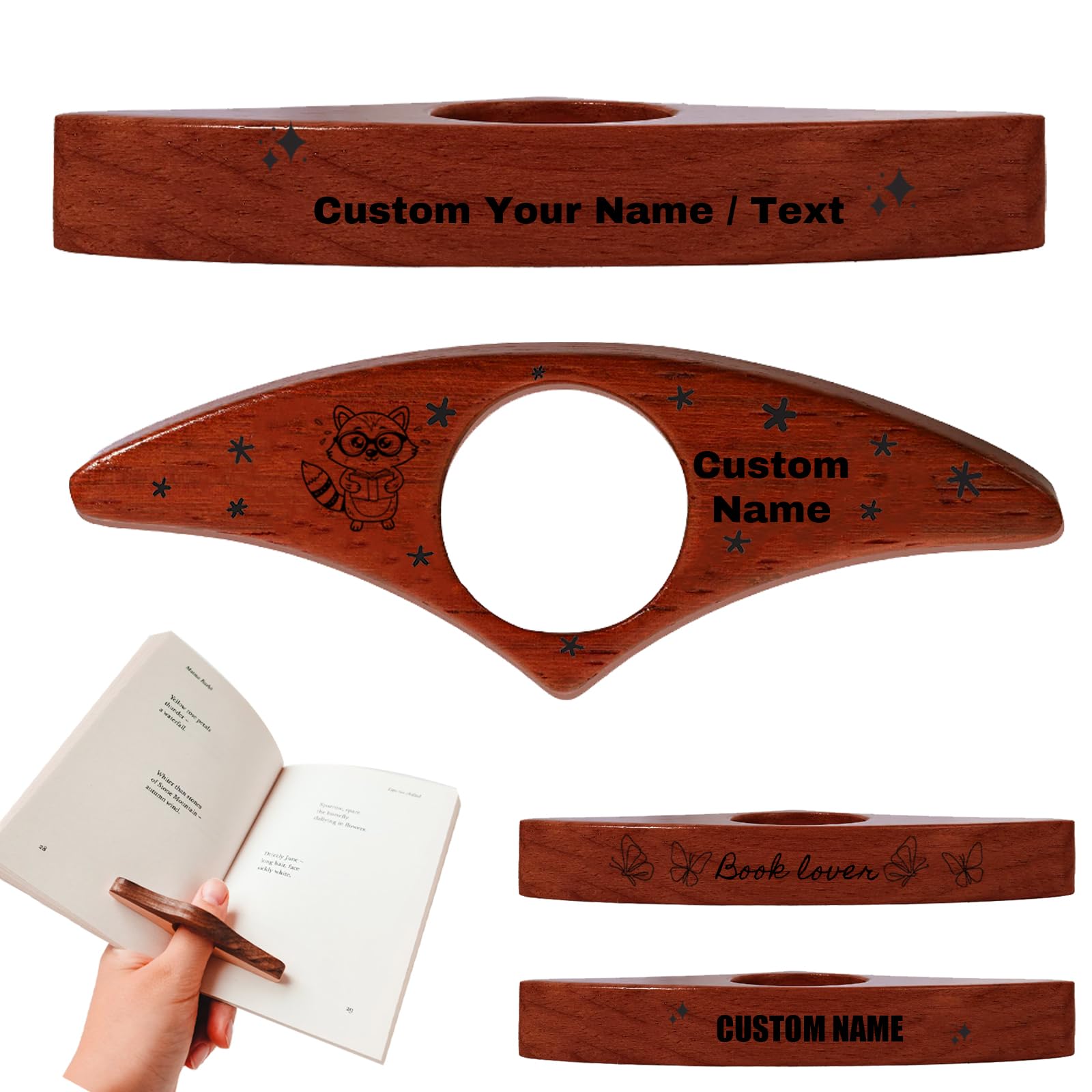 Custom Wood Thumb Book Page Holder, Personalized Wooden Page with Name for Reading, Customized Book Lovers Gifts for Men Women Readers Christmas Teacher's Day