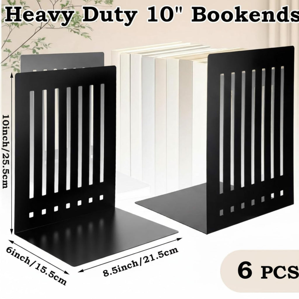 4 Pcs 10 Inch Heavy Duty Bookends Non-Skid Base Large Heavy Duty Book Ends Stopper for Office Books Vinyl Records Shelves Binders (Gold)
