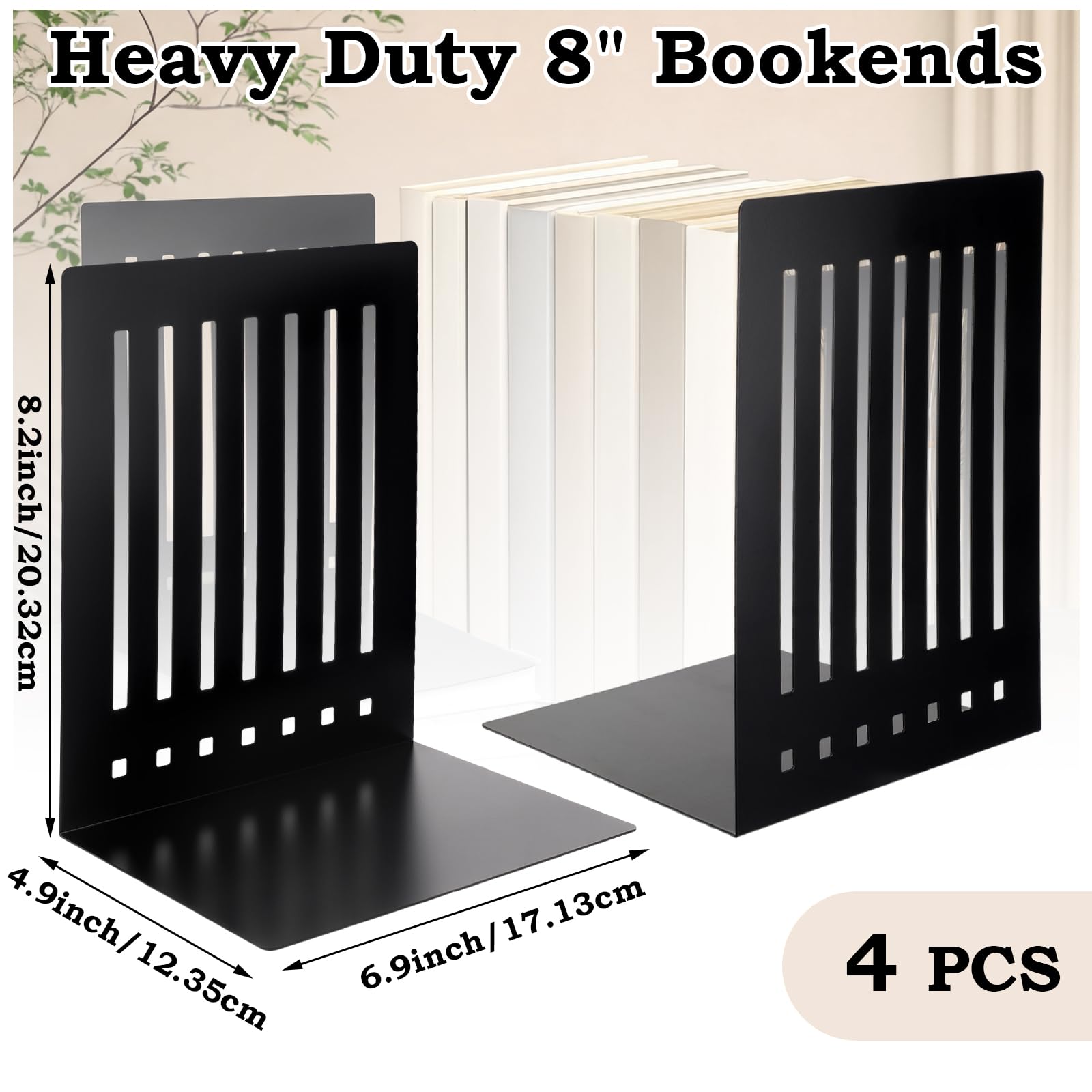4 Pcs 10 Inch Heavy Duty Bookends Non-Skid Base Large Heavy Duty Book Ends Stopper for Office Books Vinyl Records Shelves Binders (Gold)