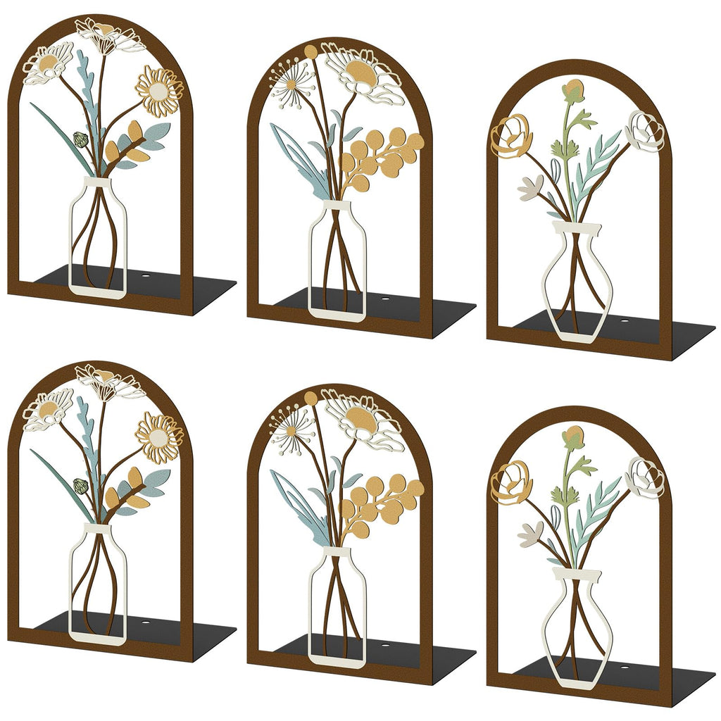 6 Pair Colourful Flower Metal Bookends Decorative Book Ends for Shelves Non-Slip Book Stopper Flower Shelf Holder for Home School Office Heavy Books