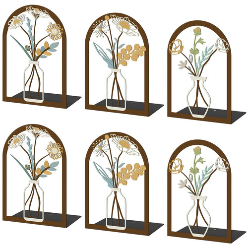 6 Pair Colourful Flower Metal Bookends Decorative Book Ends for Shelves Non-Slip Book Stopper Flower Shelf Holder for Home School Office Heavy Books