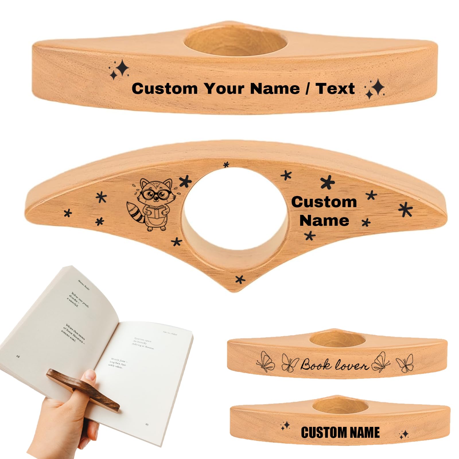 Custom Wood Thumb Book Page Holder, Personalized Wooden Page with Name for Reading, Customized Book Lovers Gifts for Men Women Readers Christmas Teacher's Day