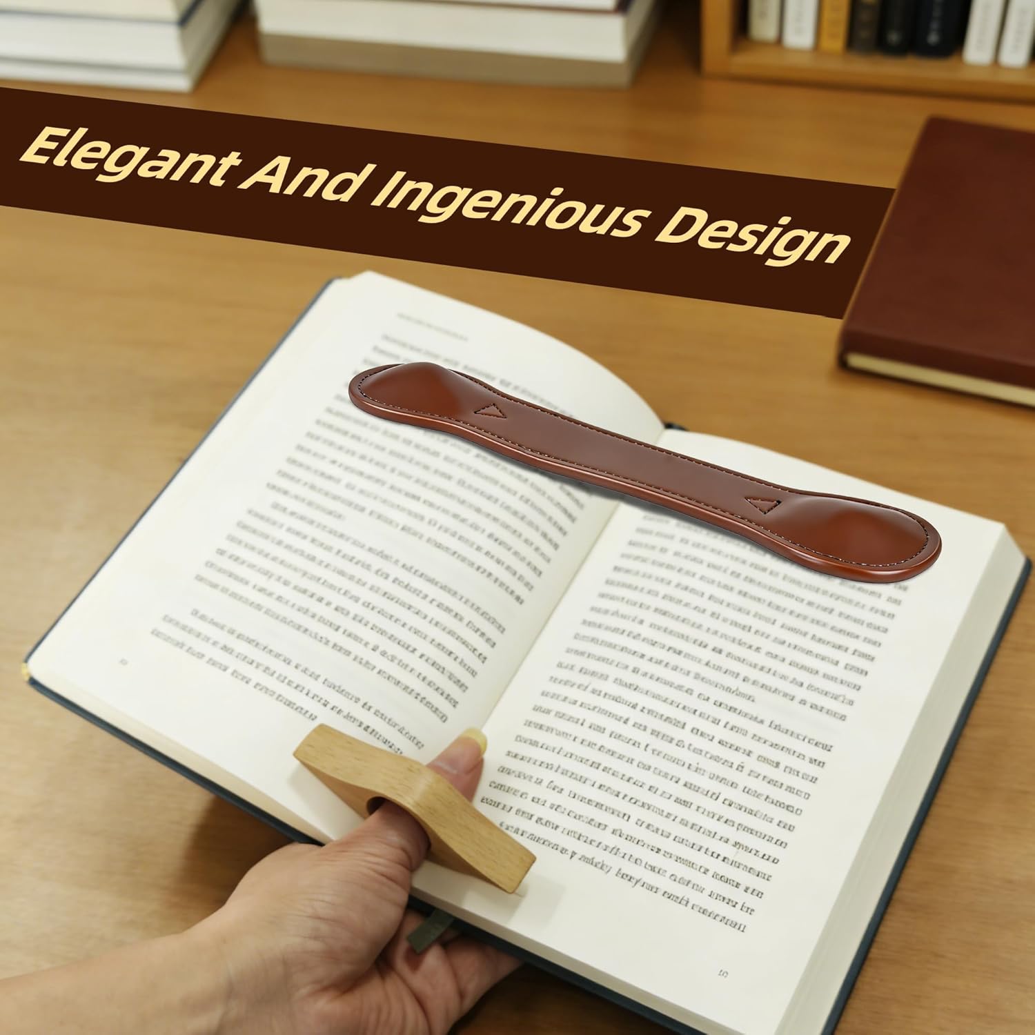 Leather Weighted Bookmarks Book Weight Page Holder for Reading,Wooden Thumb Book Page Open for Kids Adult,Gifts for Reader (Coffee)