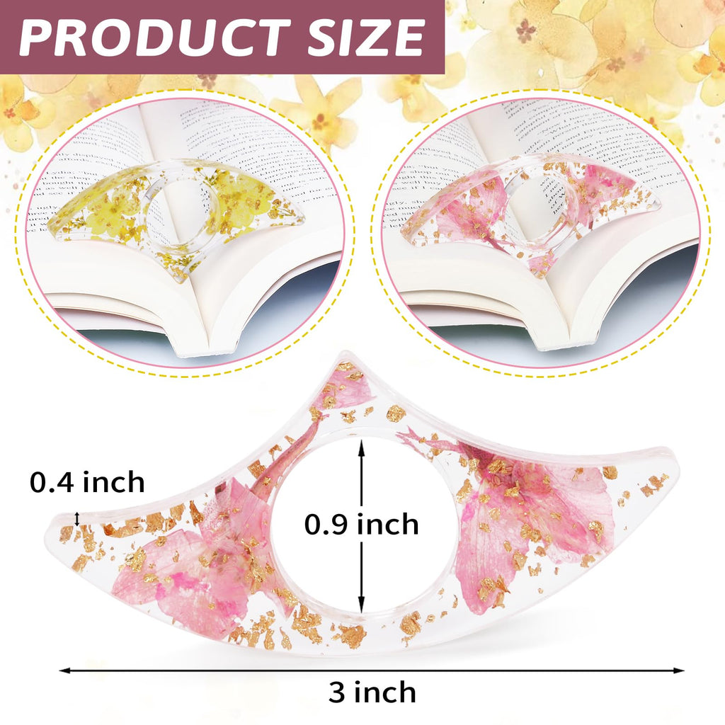 Book Page Holder, Tumwisk 2PCS Book Holder Thumb, Resin Dried Flower Page Holder, Reading Accessories for Reading Lovers, Thumb Bookmark Gifts for Readers Women（Purple and Orange