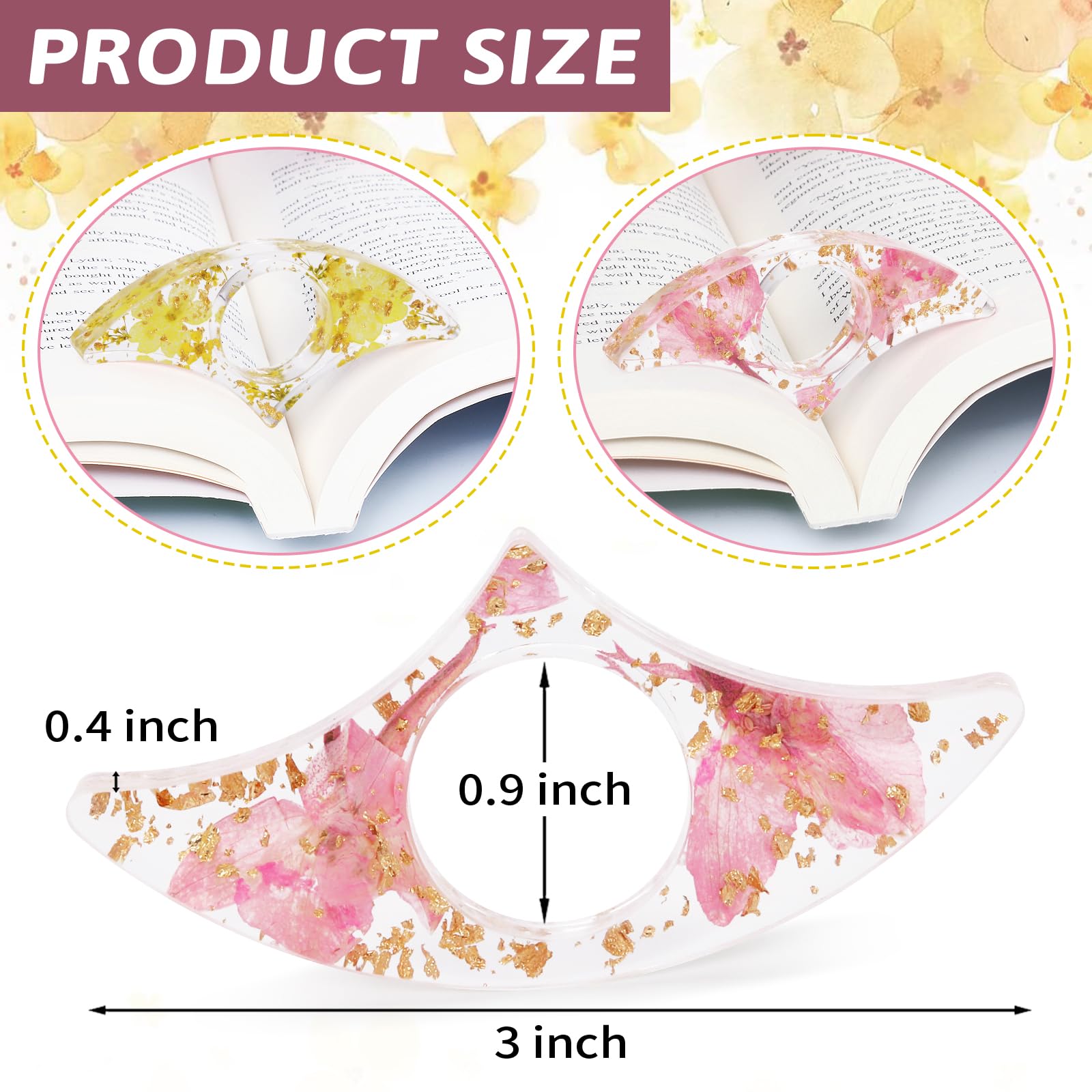 Book Page Holder, Tumwisk 2PCS Book Holder Thumb, Resin Dried Flower Page Holder, Reading Accessories for Reading Lovers, Thumb Bookmark Gifts for Readers Women（Purple and Orange