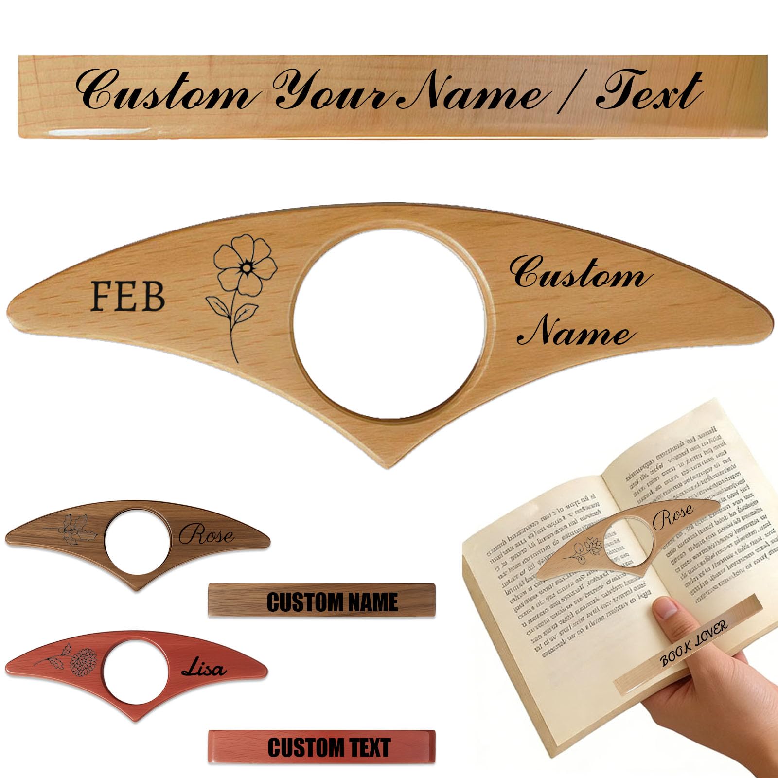 Custom Wood Thumb Book Page Holder, Personalized Reading Page Holder with Name, Customized Bookmark Page Holder Gifts for Book Lovers, Teachers Appreciation